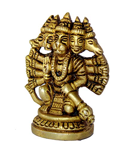 eSplanade Brass Panchmukhi Hanuman Anjaneya Pavan Putra Bajrangbali Idol Murti Moorti Statue (2.5 Inch)