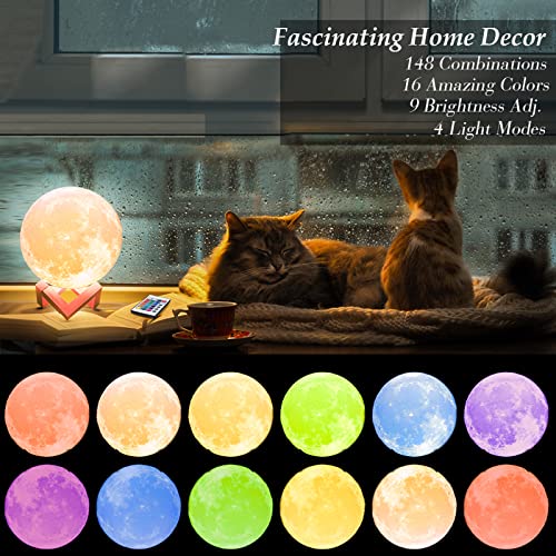 Mydethun Moon Lamp-16 Colors Moon Lamp - Home Décor, Moon Light with Brightness Control, LED Night Light, Bedroom, Living Room, Women Kids Birthday Gift, Wooden Base, 4.7"