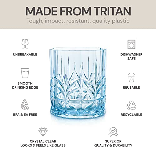 Bellaforte Shatterproof Tritan Plastic 4 13oz Drinking Glasses for Whiskey Blue