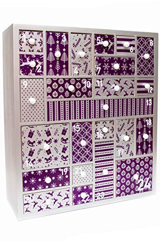 Hyggehaus Wooden Advent Calendar for Christmas Countdown 2023 Purple & Silver