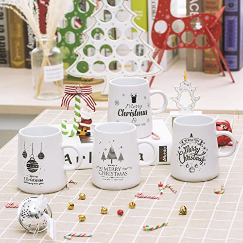 Bruntmor 16 Oz Christmas Coffee Mug Set of 4, Cute 16 Ounce Ceramic Mugcup Set White Christmas