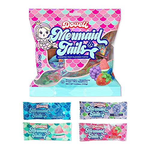 (12 Pk) Mermaid Candy Delicious Fruit Flavored Taffy, Soft And Chewy Texture, Beautifully Designed Mermaid Wrapper In Pastel Colors, Ideal For Mermaid Candy Table, Pinata, Party Favors, Parties, Treats, Kosher Certified, 3.95 Oz Bag
