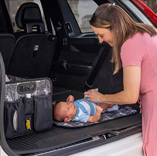 LALUKA Car Trunk Organizer Cooler and Lid - Seat Belt Front and Back | Bottle, Wipes Plastic Bag Pocket |Baby Diaper Caddy Changing Pad Station | SUV Backseat Car Kids Babies Storage Basket