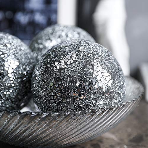 WHOLE HOUSEWARES | Decorative Balls | Set of 3 Glass Decorative Balls for Bowls | 5" Diameter | Decorative Balls for Centerpiece Bowls | for Home/Garden/Kitchen | Modern Decorative Orbs (Black Silver)