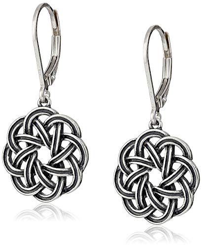 Amazon Collection Sterling Silver Oxidized Celtic Knot Leverback Dangle Earrings
