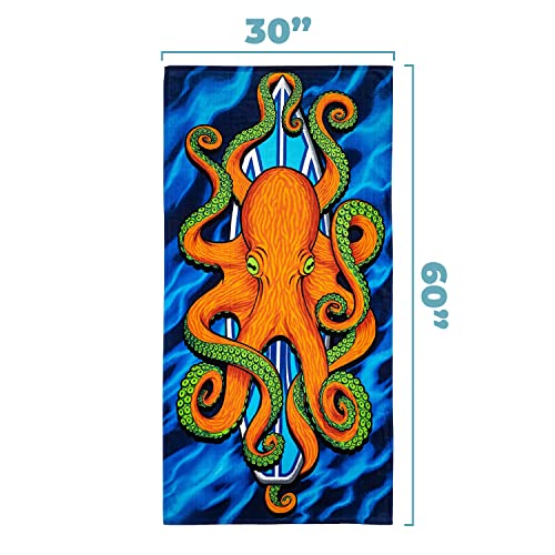 Dawhud Direct Surfboard Octopus Bath Towel Print 30x60 Pool Towel