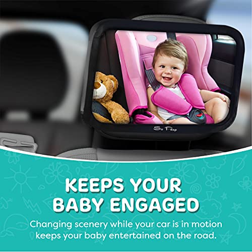 So Peep Adjustable Baby Car Mirror - Extra Large Backseat Safety Mirrors with Wide-Angle View and Headrest Straps for Rear-Facing Infant Car Seats - Newborn Essentials﻿