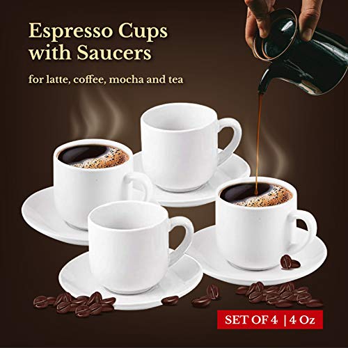 Bruntmor 4 Oz Espresso Coffee Cup Set of 4, Cute 4 Ounce Ceramic Mugcup Set In White