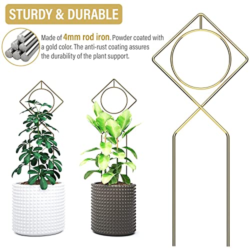 Small Trellis for Potted Plants (Pack of 2), Gold Metal Plant Support Stake for Indoor Climbing Plants, Boho Plant Decor Accessories - Gold Color Size: 17” x 7”