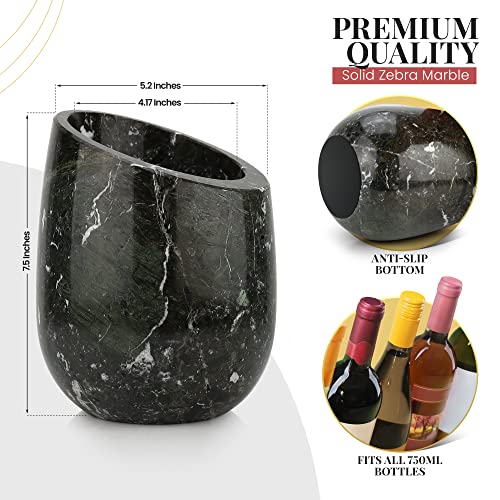 Gusto Nostro Marble Wine Chiller Bucket - 750ml Wine Bottle Cooler and Champagne Chiller for Party, Kitchen, Bar Cart Decor to Chill & Keep Bottles Cold with Unique Wine Lovers Gift Box (Black Zebra)
