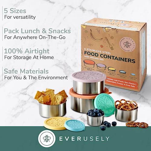 Everusely Stainless Steel Containers With Lids Metal Food Containers With Lids