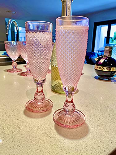 Pink Champagne Glasses, 4 Pink Toasting Glasses, Pink Glass, Pink