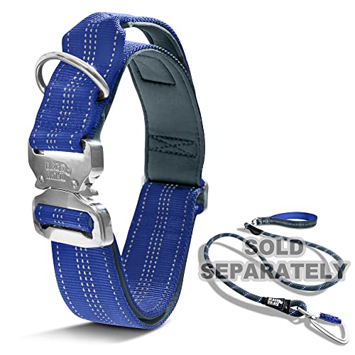 Black Rhino - Tactical Dog Collar Ultra-Soft Neoprene Padded Dog Collars for Medium, Large, XL Dogs | Heavy Duty Metal Buckle | Padded Handle for Dog Training (Large, Blue)