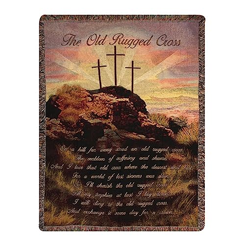Manual Weavers the Old Rugged Cross Religious Throw Blanket 50 X 60