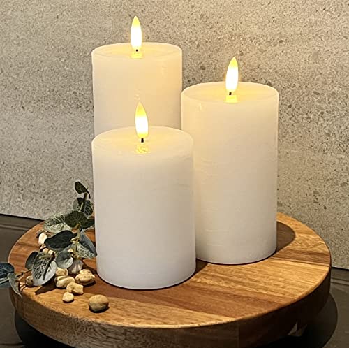 Set of 3 White LED Candles Wax like Flameless Candles - Remote Control Battery Operated Flickering Fake Candles - black wick flameless candles - flat top LED candles