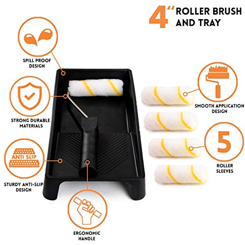 Hynec All in One Paint Roller Kit Paint Brush and Tray Set