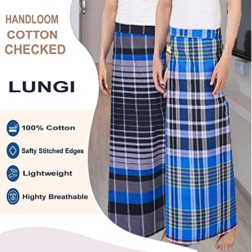 AnNafi® Dhoti / Sarong Coverups / Wrap For Men | 100% Cotton Indian Traditional Lungi Checked Design Dress | Long Sarong Cover Ups For The Beach | 3 Handloom Piece Combo Pack Comfortable
