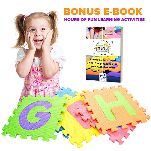 SAFEST Non Toxic Alphabet Puzzle Mat - THICKEST ABC + Numbers 0 to 9 Flooring Mat, 36 Tiles I Kids Learn & Play with Interlocking Puzzle Pieces