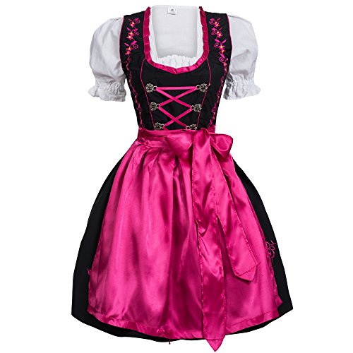 Gaudi-leathers Women's Set-3 Dirndl Pieces Embroidery 38 Pink/Black