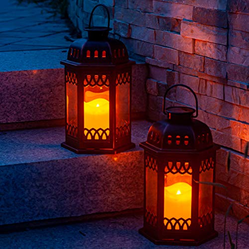 SteadyDoggie Solar Lanterns 2 Pack Bronze Hanging Lights with Flickering Candle LED Bronze