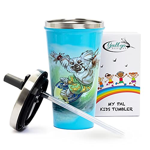 Koala Stainless Steel Kids Cups 16oz Screw on Spill Proof Lid With Silicone New