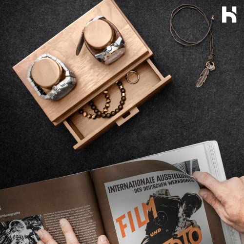Holme & Hadfield Oak Watch Box Double Case Acrylic Cover Drawer Sleek Design