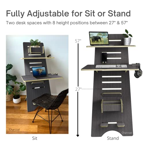 ecotribe Modern Height Adjustable 2 Tier Desk for Small Spaces - Compact Narrow 30" Sit to Stand Up Desk - 2 Tier Desk for Small Spaces - Easy Adjustable Standing Desk for Study & Home Office