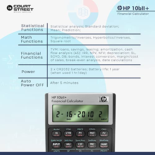 HP 10BII Plus Financial Calculator – HP Calculator – Finance Calculator, 12-Digit LCD, Silver & Black