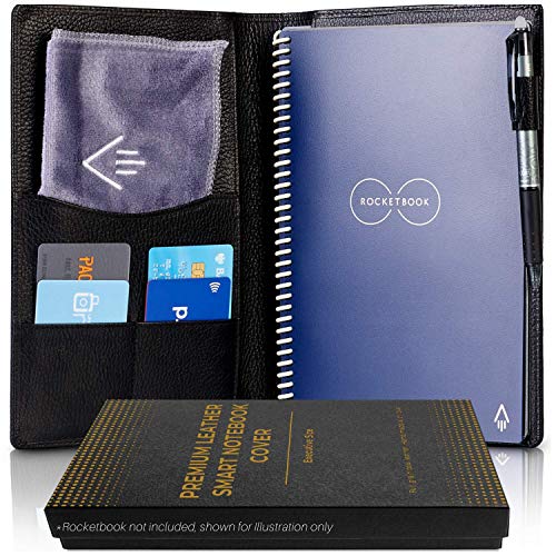 Genuine Leather Folio Cover Compatible With Rocketbook A5 Size Notebook 6 X 8 Inch Black
