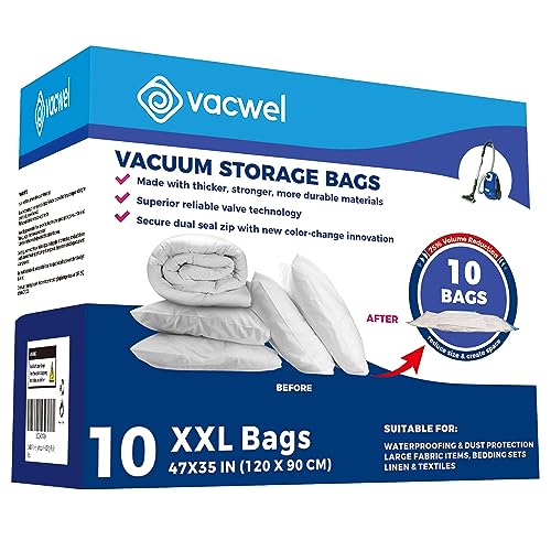 Vacwel 10 Pack Xxl Jumbo Vacuum Storage Bags Space 10x Xxl Bags 47x35 Inch