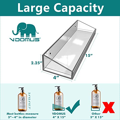 Vdomus Acrylic Bathroom Shelves, Acrylic Shelf Transparent Wall Mounted, No Drilling Extra Thick Acrylic Shower Shelf, Clear Storage Display Shelving, 2 Pack