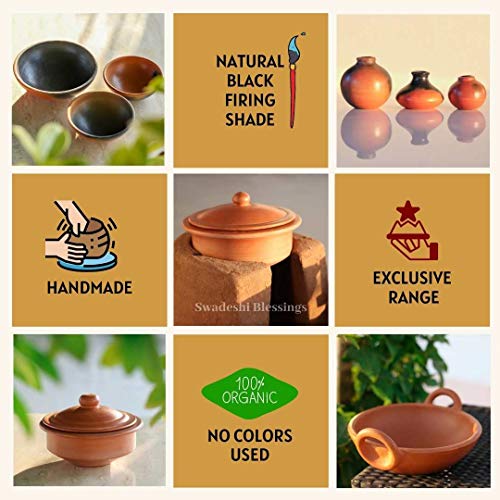 Swadeshi Blessings Handmade Unglazed Dahi Handi Curd Pot Mitti Handi Pot With Lid