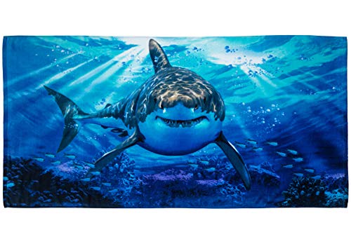 Super Soft Plush Cotton Beach Bath Pool Towel (Great White Shark)