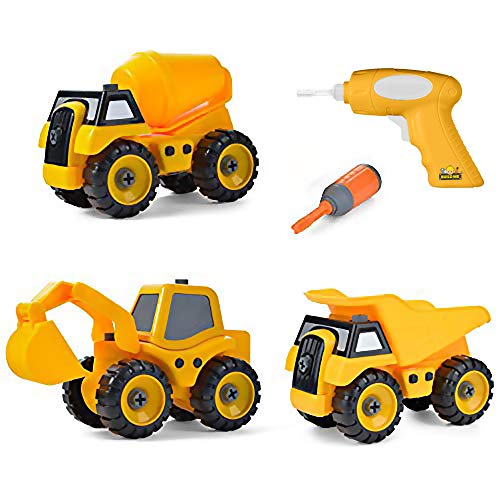 BUILD ME 3 Take Apart Construction Trucks Sounds Battery Powered Drill Yellow