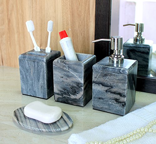 KLEO Bathroom Accessory Set Made from Natural Stone Set of 4 Grey
