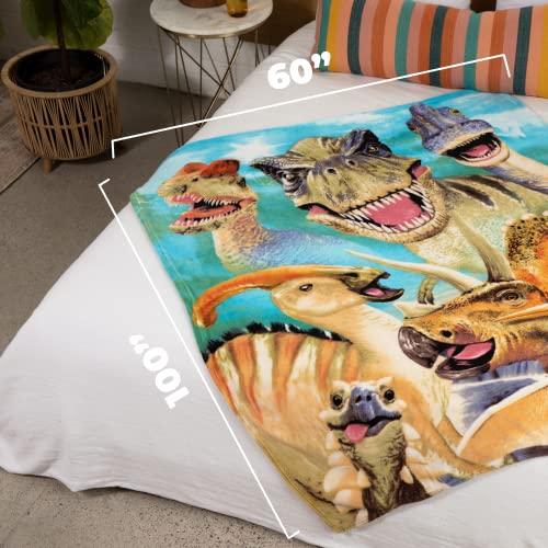 Dawhud Direct Dinosaur Fleece Blanket Queen Size Super Soft Plush 50" x 60"