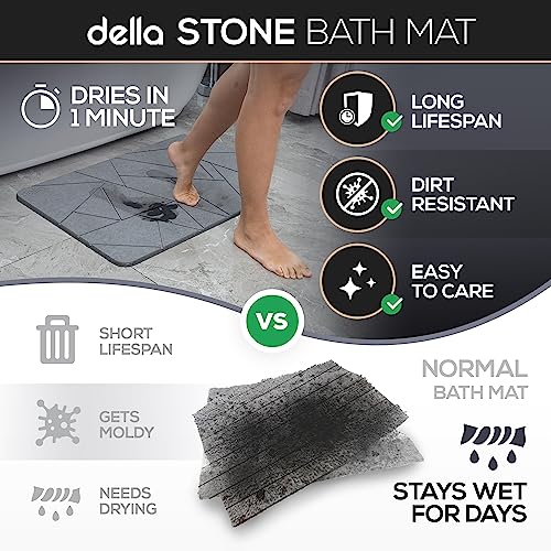 della Premium Stone Bath Mat - Super Absorbent Diatomaceous Earth Shower Mat - Quick Drying Bathstone for Bathroom Floor - Modern Diatomite Bathmat (Extra-Large Charcoal Grey)