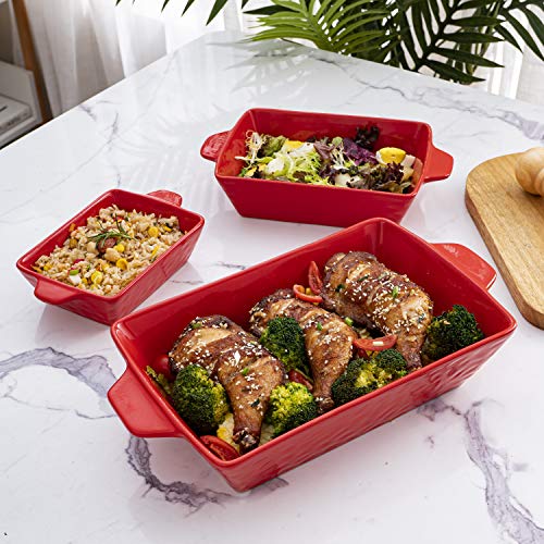 Bruntmor Rectangular Ceramic Glaze Bakeware Set Of 3 Red