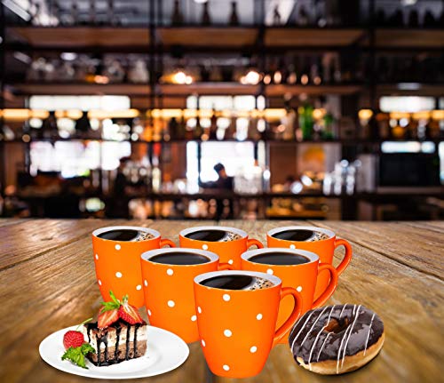 Bruntmor 16 Oz Polka Dot Coffee Mug Set of 6, Large 16 Ounce Ceramic Mugcup Set In Orange Polka Dot Design, Best Coffee Mug For Your Christmas Or Birthday Gift