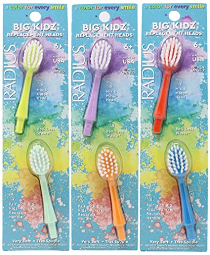 RADIUS Big Kidz Forever Brush Replacement Heads for Children, 6 Years and Up, BPA Free ADA Accepted for Growing Teeth and Gums, 2 Heads - Extra Soft