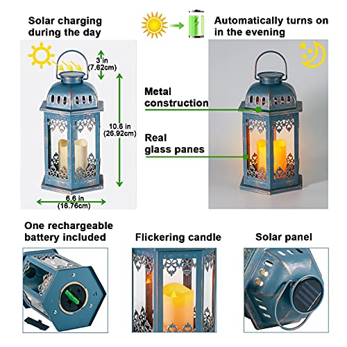 SteadyDoggie Solar Lanterns 2 Pack Bluehanging Solar Lights With Candle Led Blue