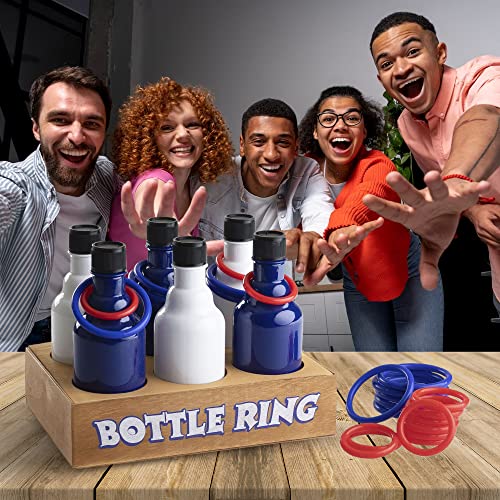 Upper Midland Products Ring Toss Carnival Game 6 Bottles 24 Rings Wooden Base