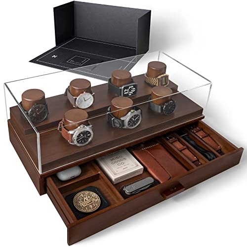 Watch Display Case For Men – Premium Mens Watch Case – Watch Holder For Men to Display Your Collection – Watch Storage Mens Watch Box And Watch Cases For Men – Watch Box Organizer For Men – Walnut