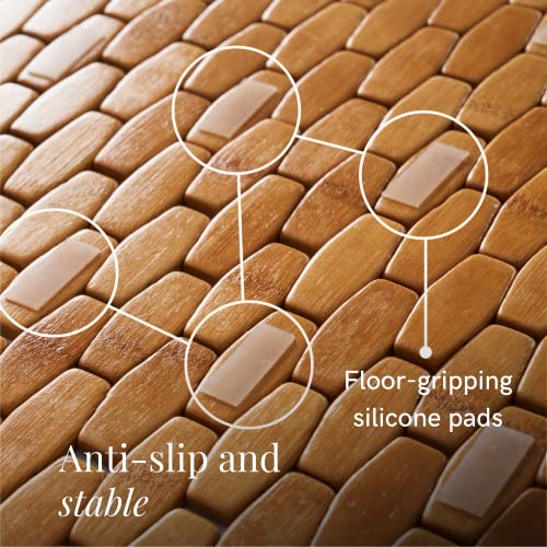 GOBAM Rollable Bamboo Bathroom Floor Mat - Non-Slip Bathtub Mat for Spa, Sauna, Kitchen, Outdoor Shower, RV, Water-Resistant Wooden Shower Mat - Natural, 23.6 x 15.7 inch
