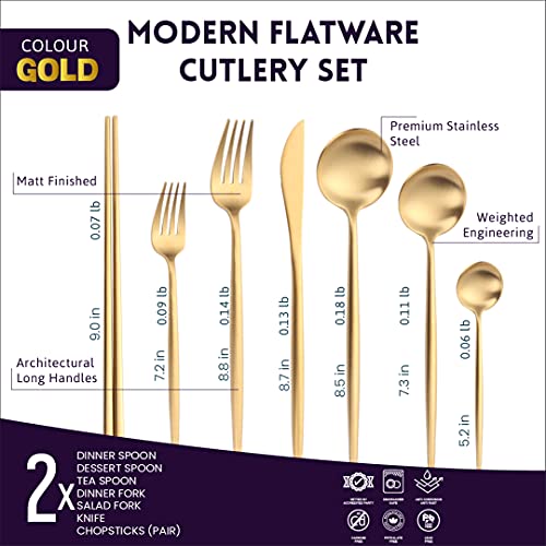 KiiZYs Matte Gold Silverware Set Cutlery Set 14 piece 18/10 Stainless