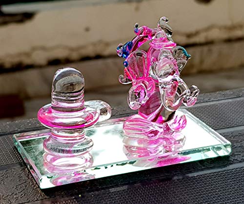 eSplanade Ganesh with Shivling Crystal Glass Showpiece Figurine Murti Idol Statue Sculpture (2") - Car Dashboard Idols | Crystal Glass