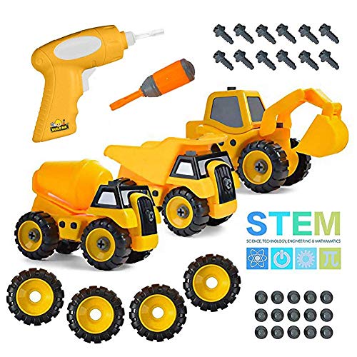 BUILD ME 3 Take Apart Construction Trucks Sounds Battery Powered Drill Yellow