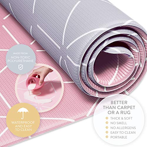 Baby Play Mat for Infants - Foam Padded Soft Ultra Cushioned Floor Mats Make Ideal Baby, Childrens & Toddler Mat. Kids 1 Piece playmat (Pink Blush/Gray Storm, Small) by Berry Lane