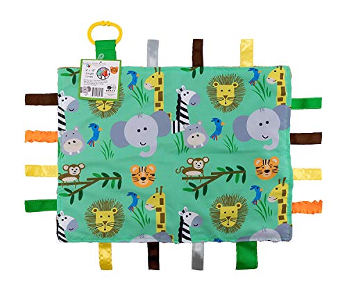 Zoo Baby Animal Tag Toy Security Blanket with Textures: 18”X14” (Jungle Safari)