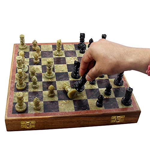 Marble Stone Art Unique India Chess Pieces and Board Set 8 X 8 Inches